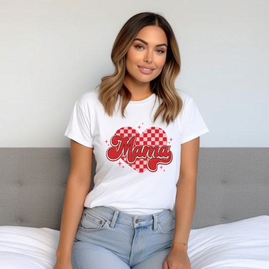 Mama Checkered Heart T-Shirt