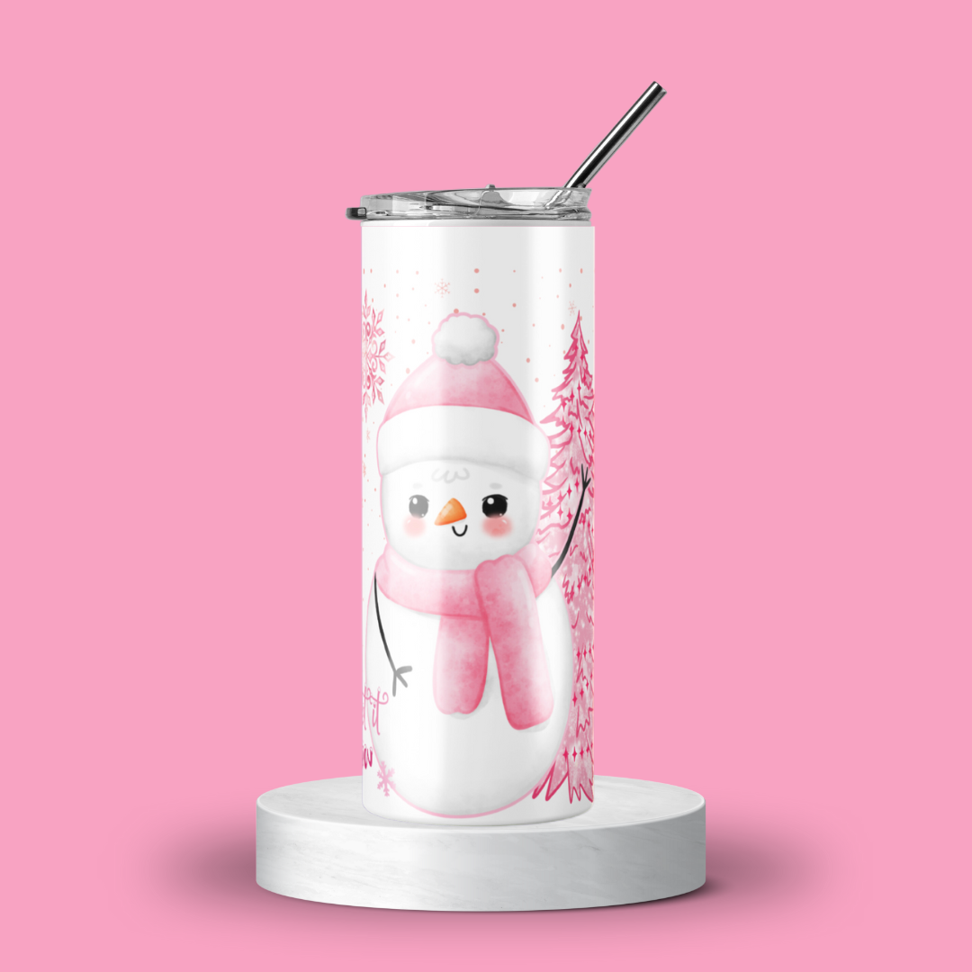 Pink Snowman Christmas Tumbler