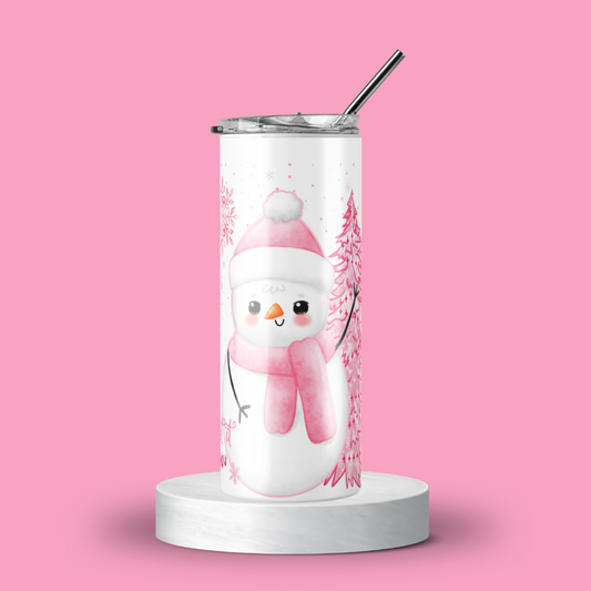 Pink Snowman Christmas Tumbler