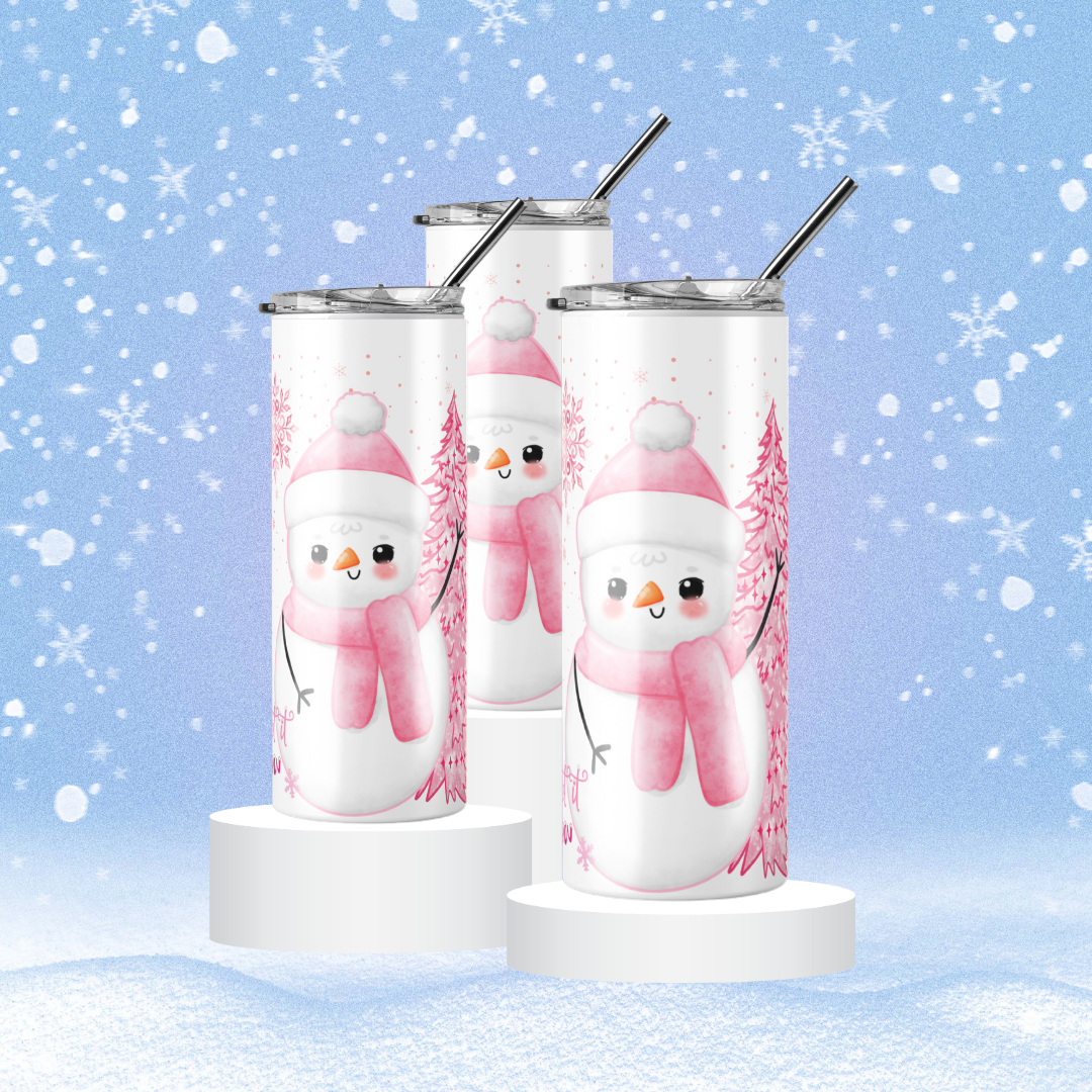 Pink Snowman Christmas Tumbler